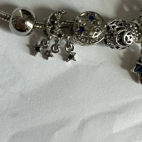 moon and star charm bracelet celestial blue silver jewelry - Picture 6 of 6